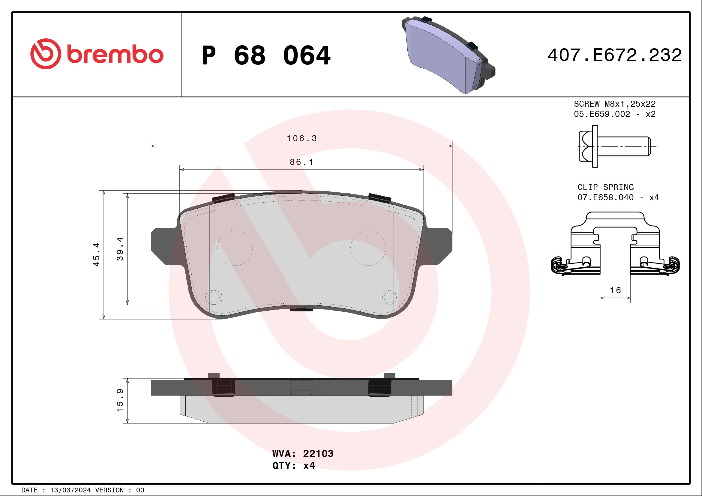 Brake Pad Set, disc brake (Rear axle)  Art. P68064