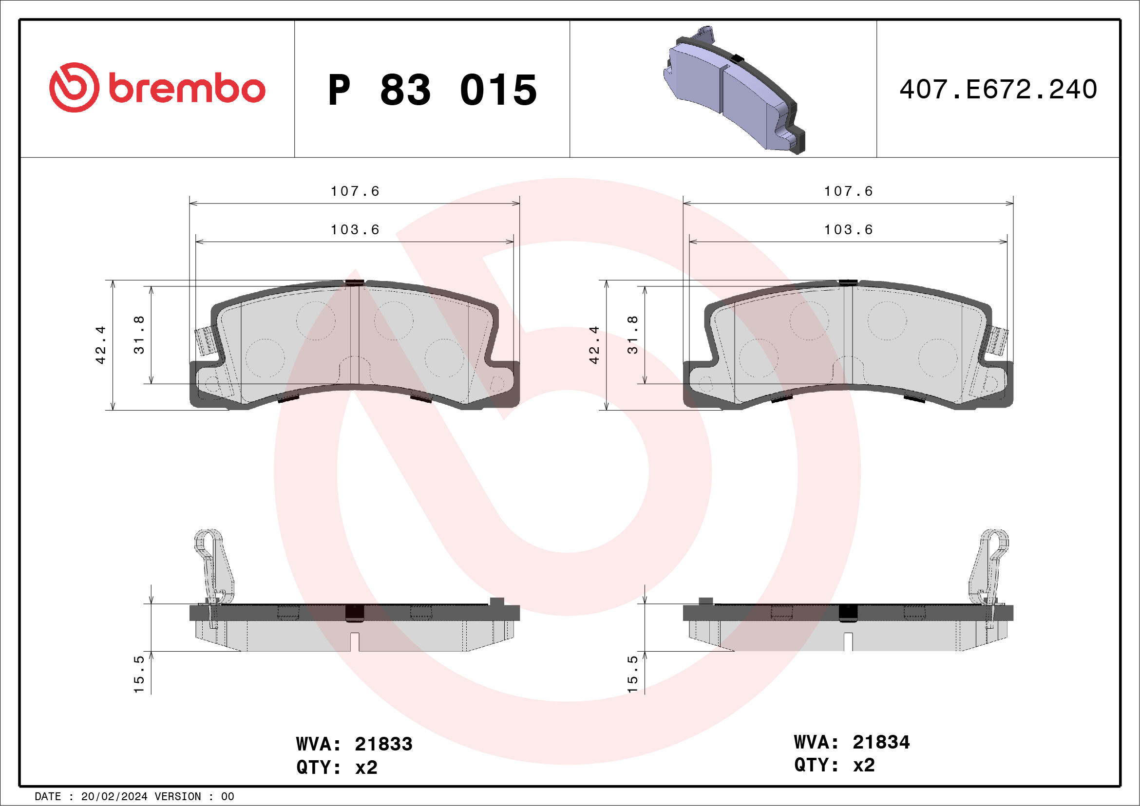 Brake Pad Set, disc brake (Rear axle)  Art. P83015