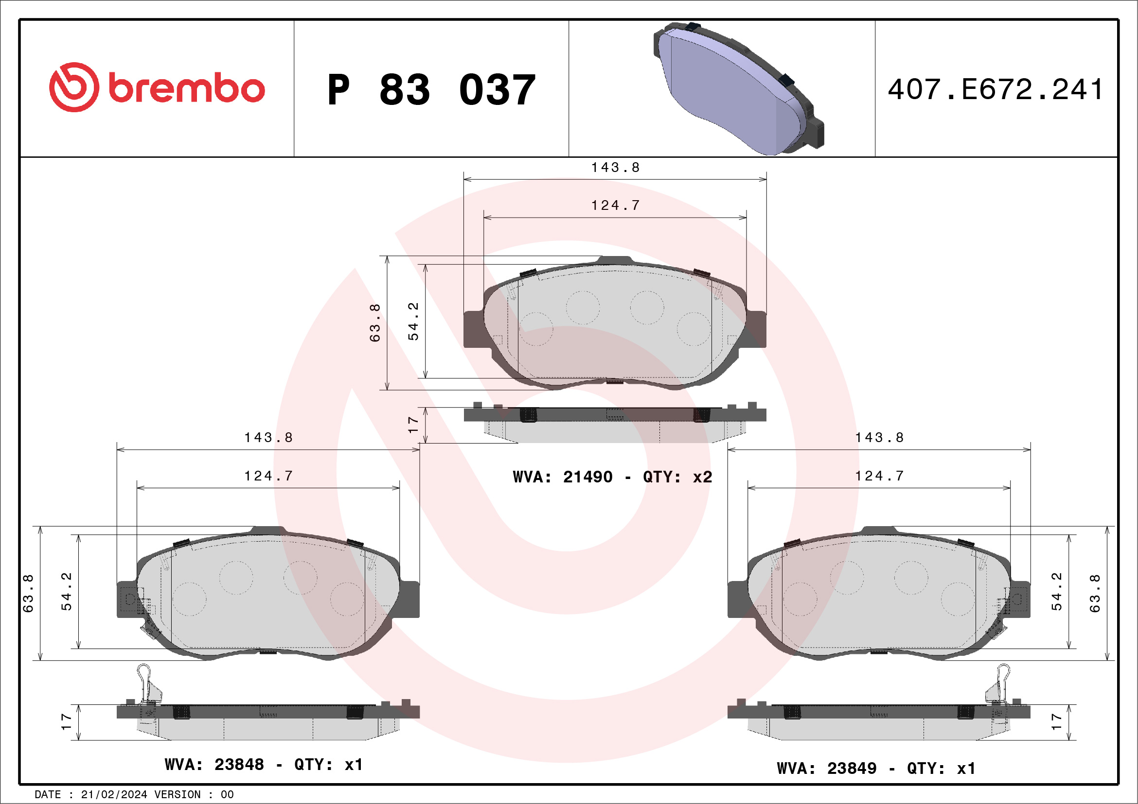 Brake Pad Set, disc brake (Front axle)  Art. P83037