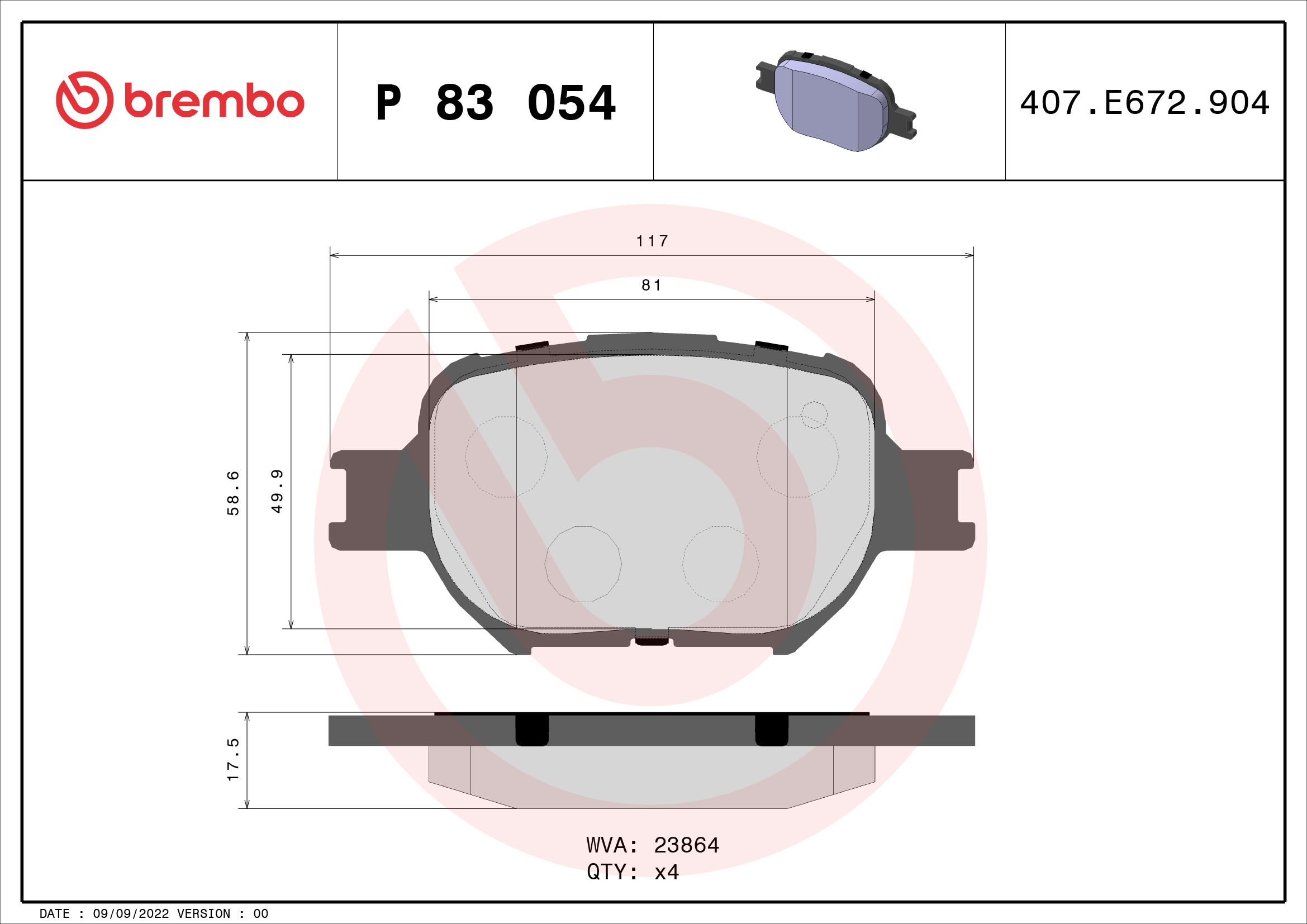 Brake Pad Set, disc brake (Front axle)  Art. P83054