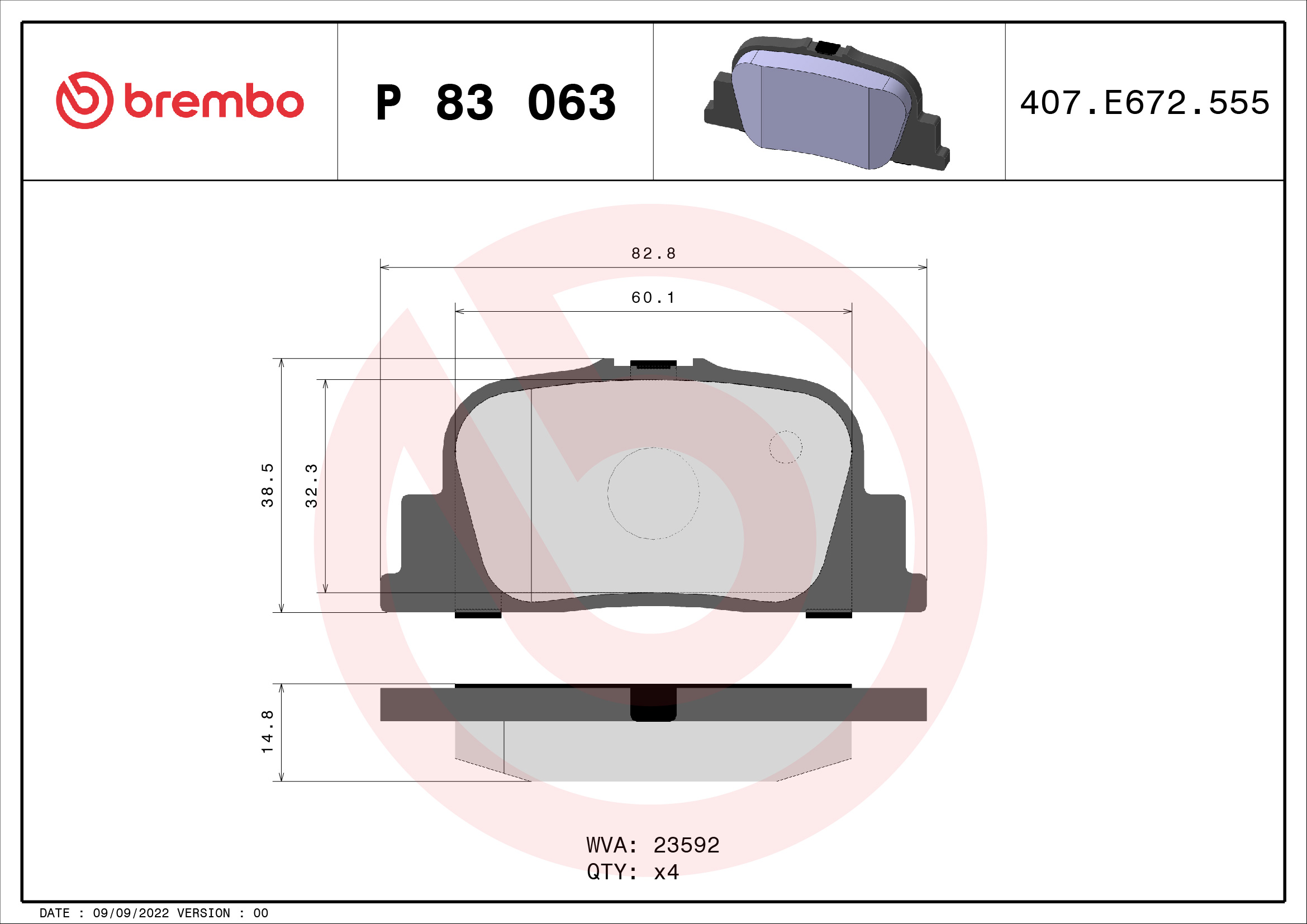 Brake Pad Set, disc brake (Rear axle)  Art. P83063