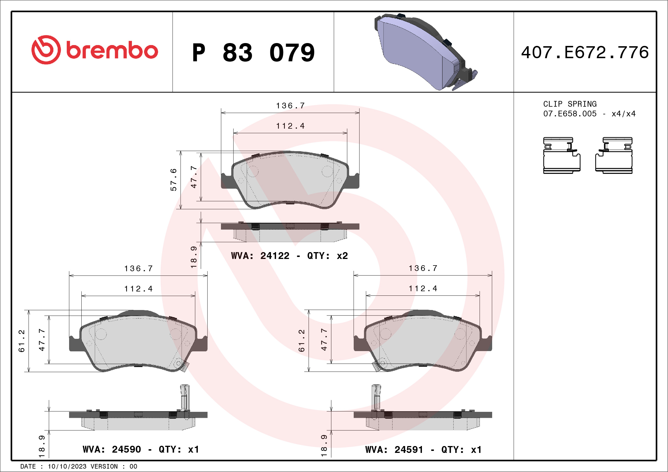 Brake Pad Set, disc brake (Front axle)  Art. P83079