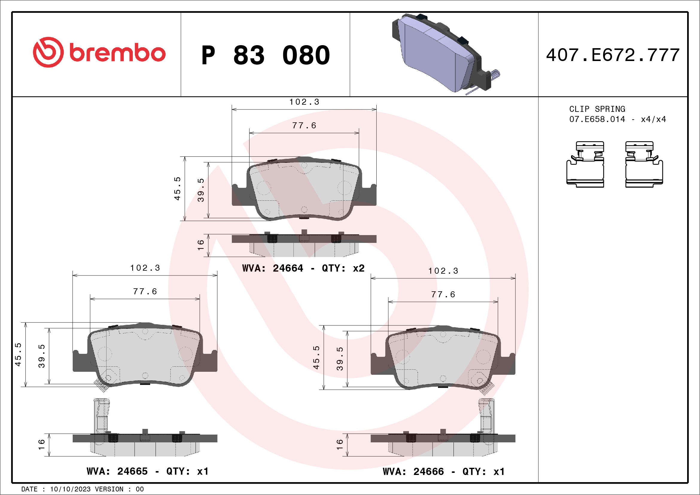 Brake Pad Set, disc brake (Rear axle)  Art. P83080