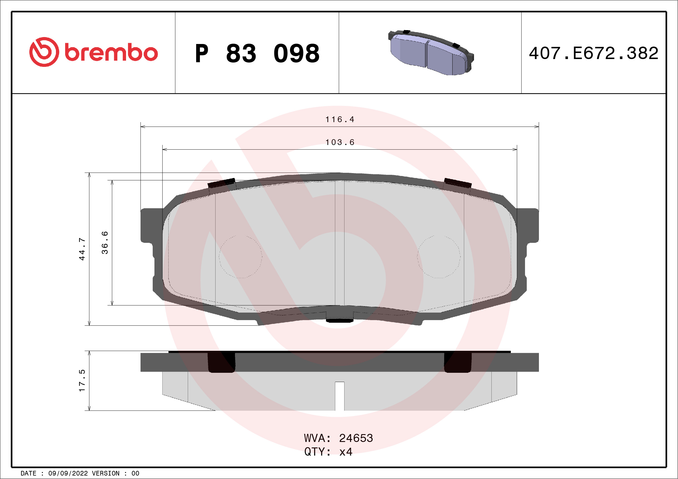 Brake Pad Set, disc brake (Rear axle)  Art. P83098