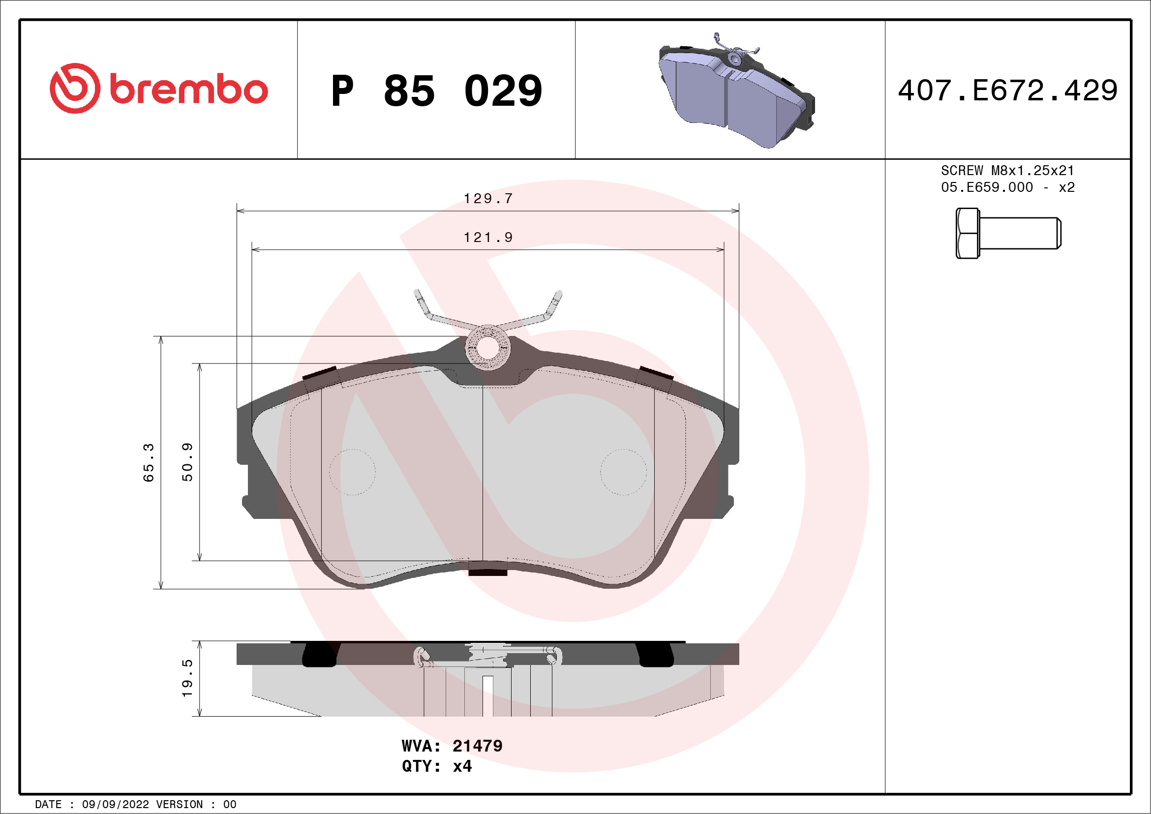 Brake Pad Set, disc brake (Front axle)  Art. P85029