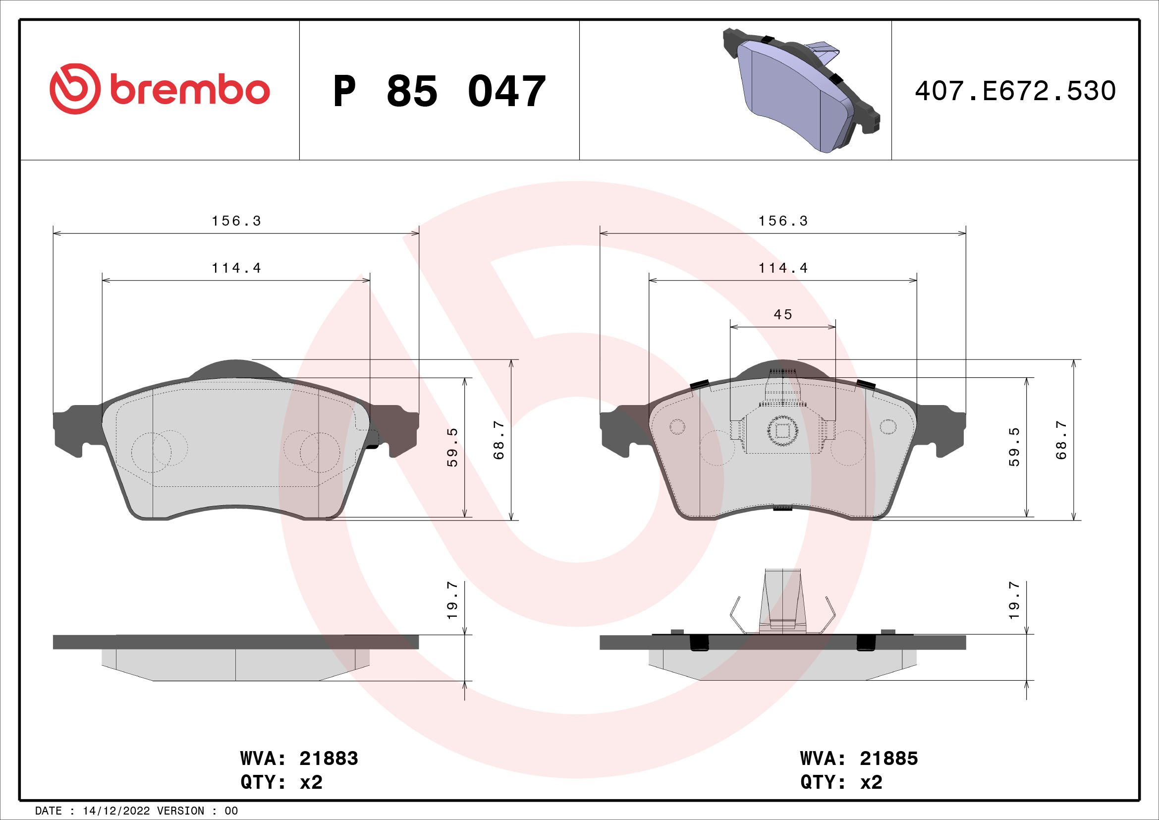 Brake Pad Set, disc brake (Front axle)  Art. P85047