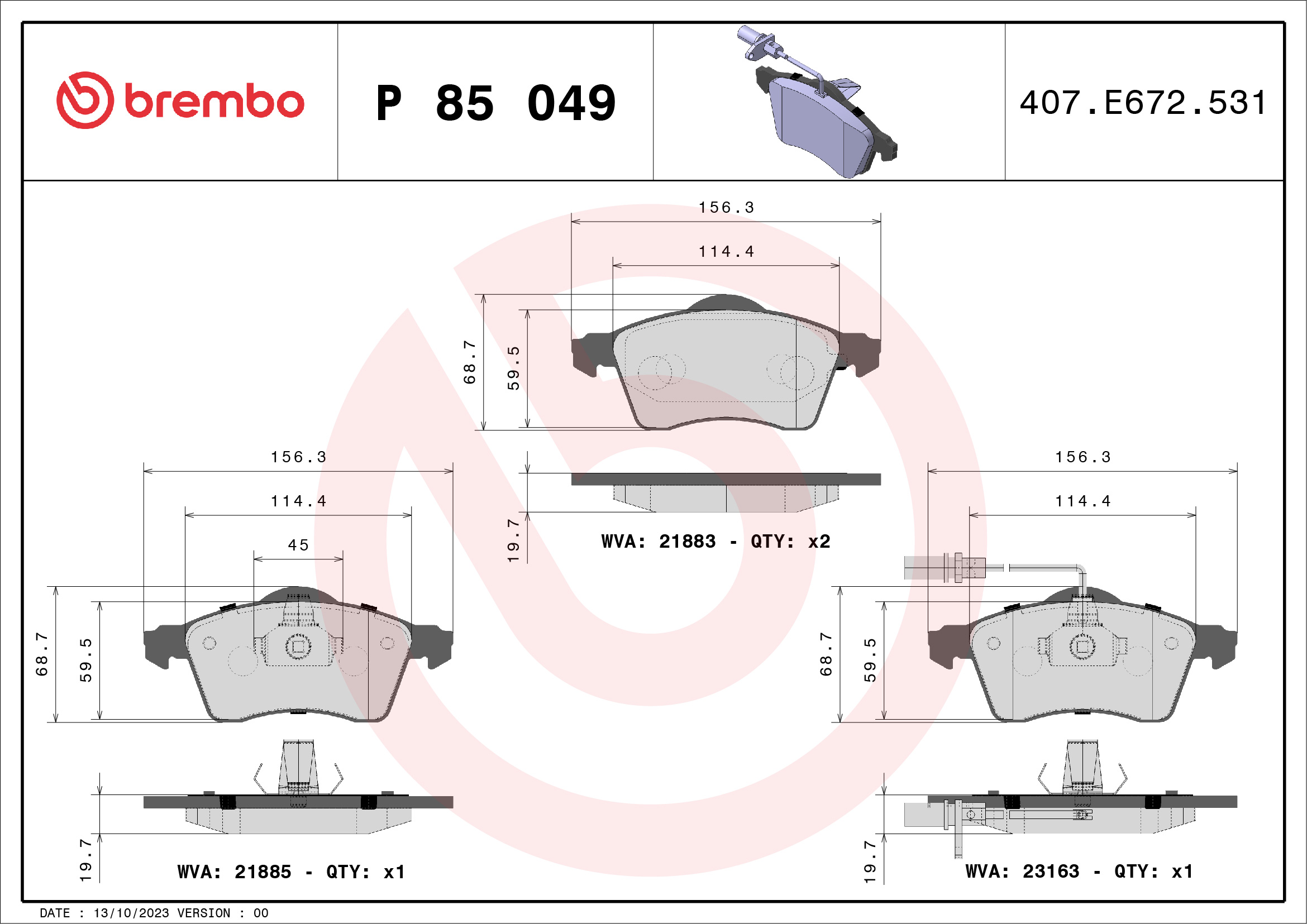 Brake Pad Set, disc brake (Front axle)  Art. P85049