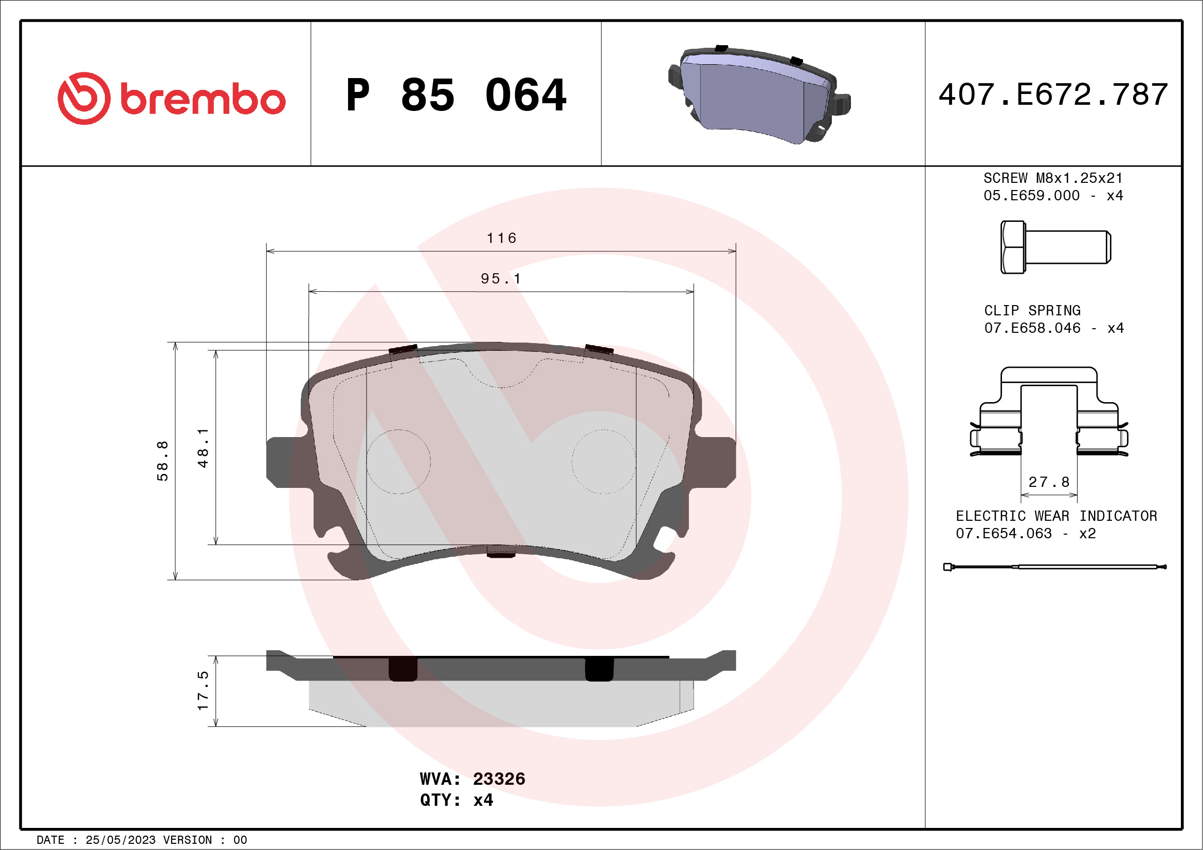 Brake Pad Set, disc brake (Rear axle)  Art. P85064