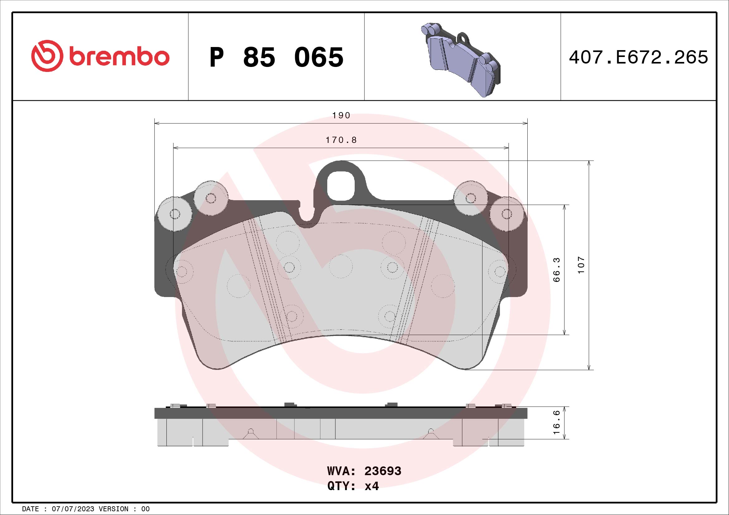 Brake Pad Set, disc brake (Front axle)  Art. P85065