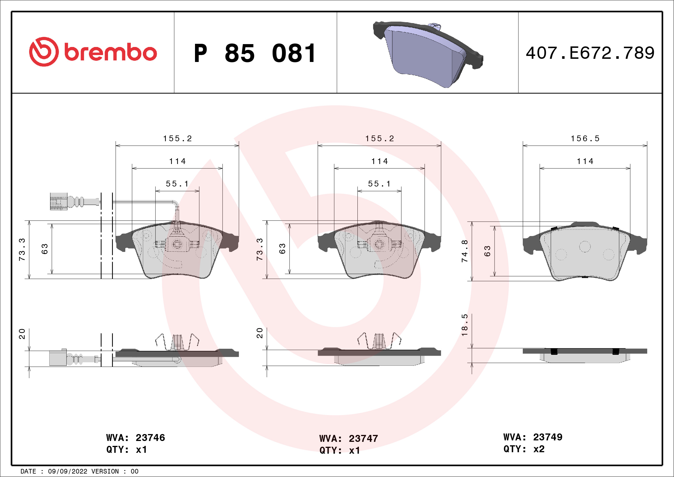 Brake Pad Set, disc brake (Front axle)  Art. P85081