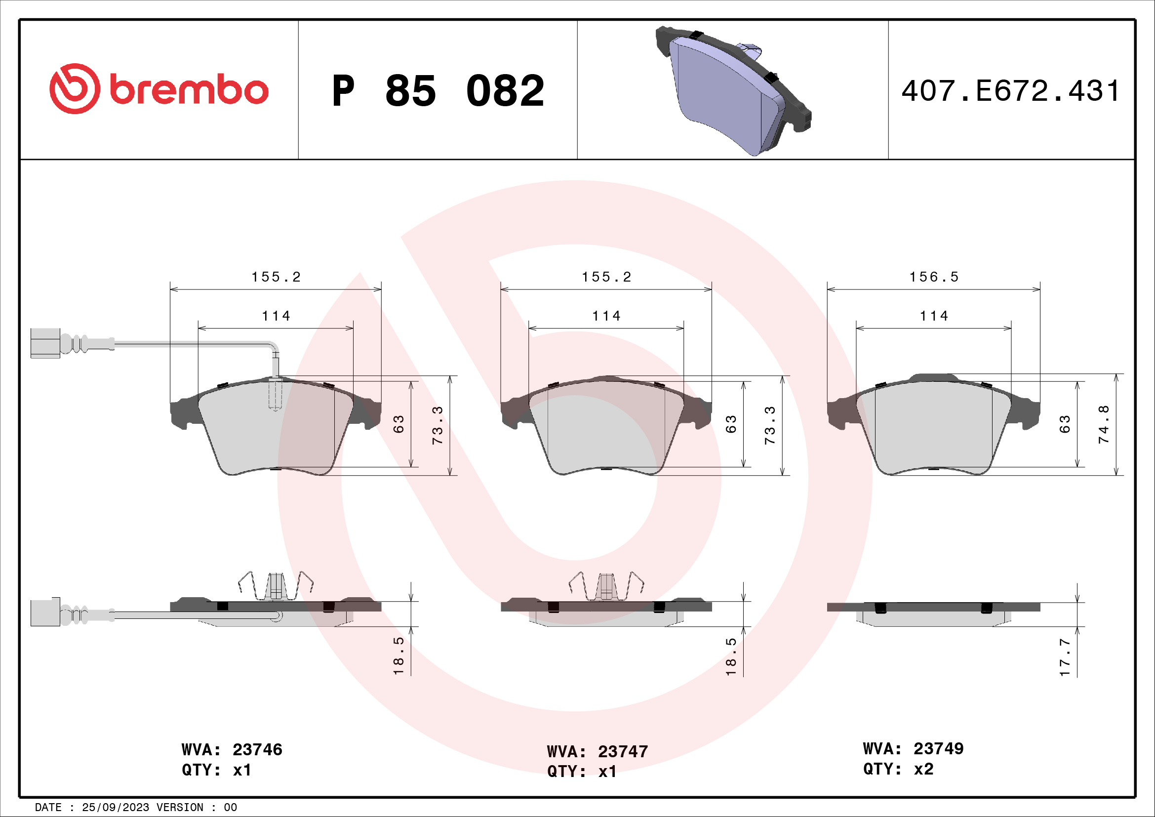 Brake Pad Set, disc brake (Front axle)  Art. P85082