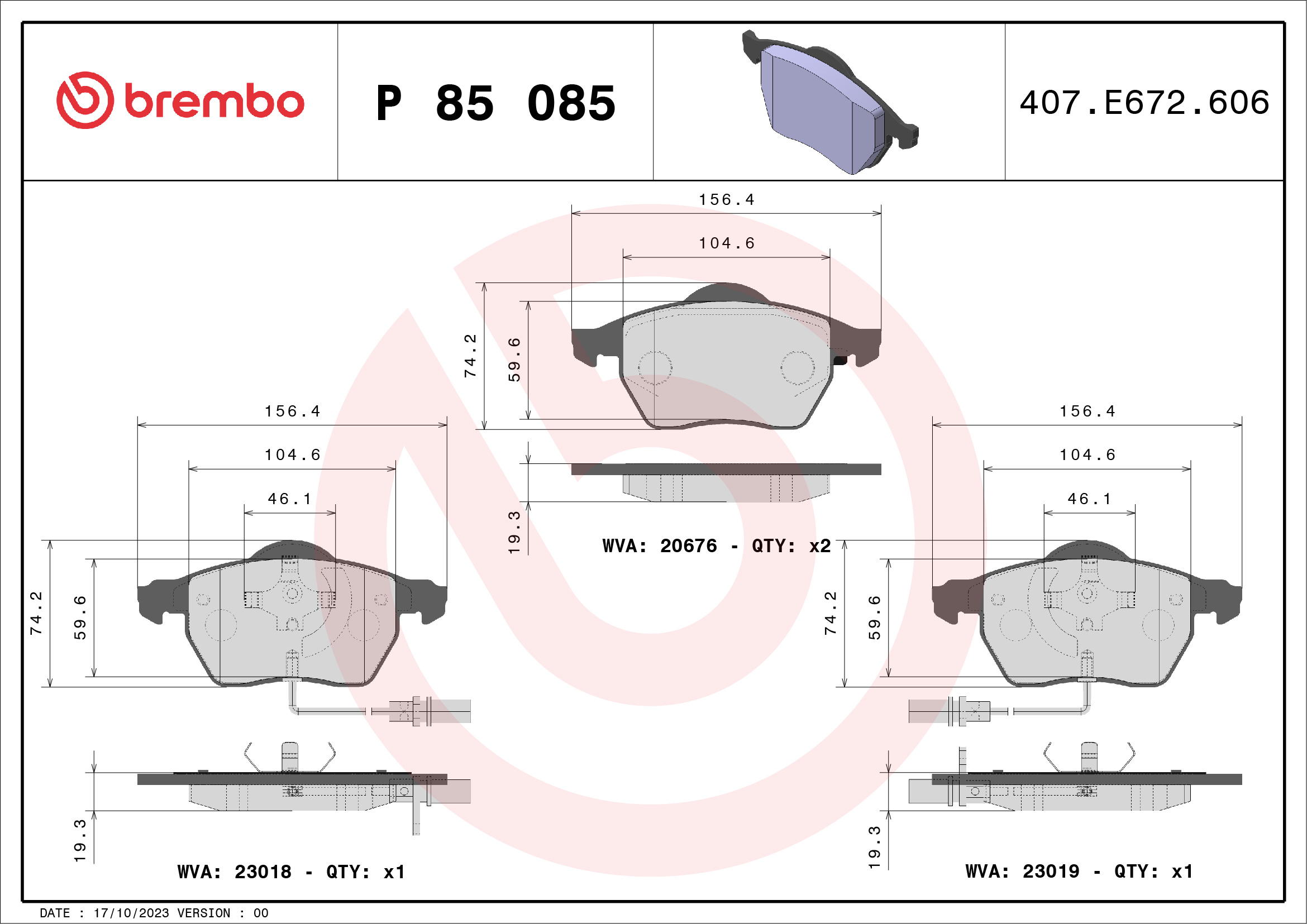 Brake Pad Set, disc brake (Front axle)  Art. P85085