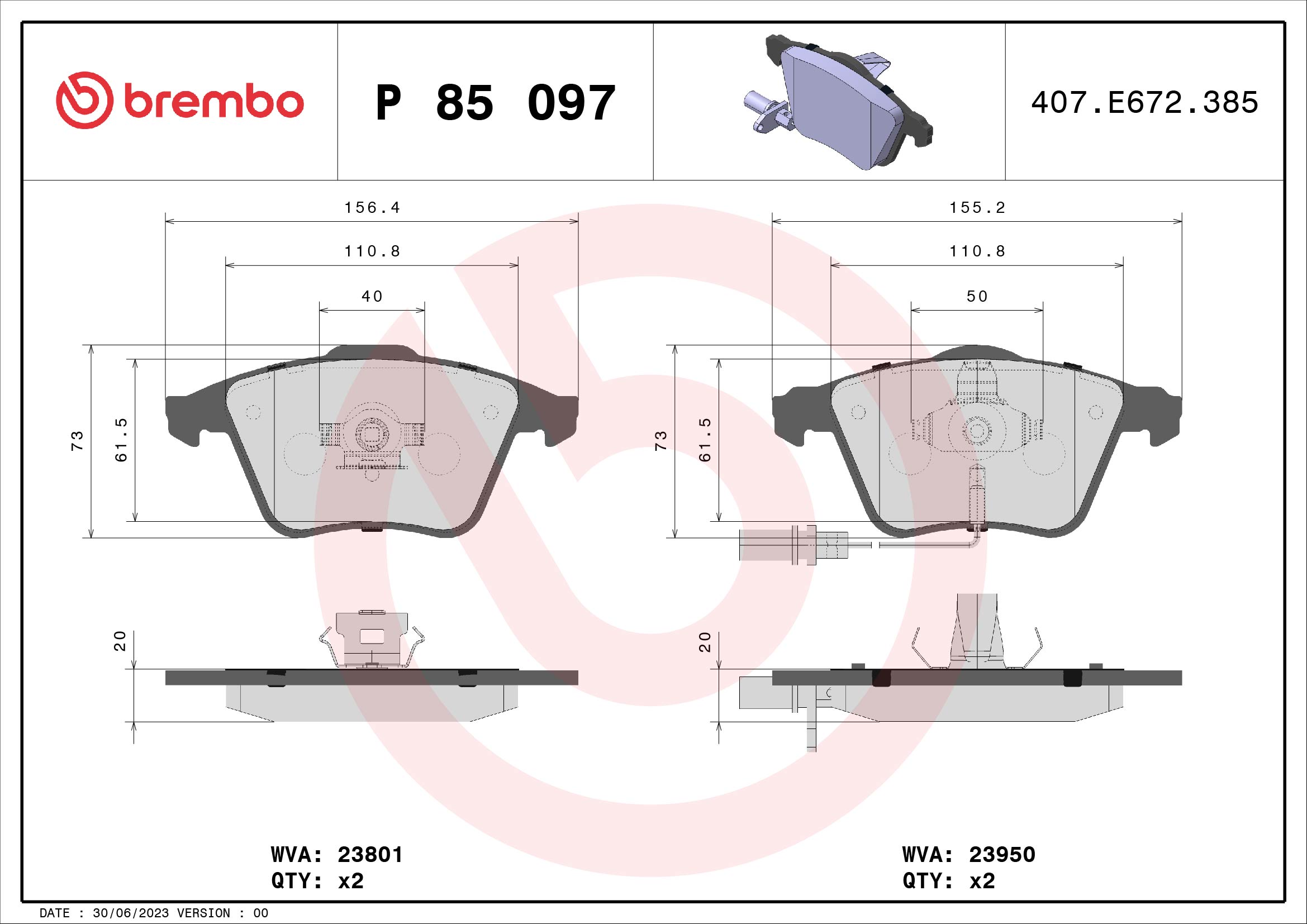 Brake Pad Set, disc brake (Front axle)  Art. P85097