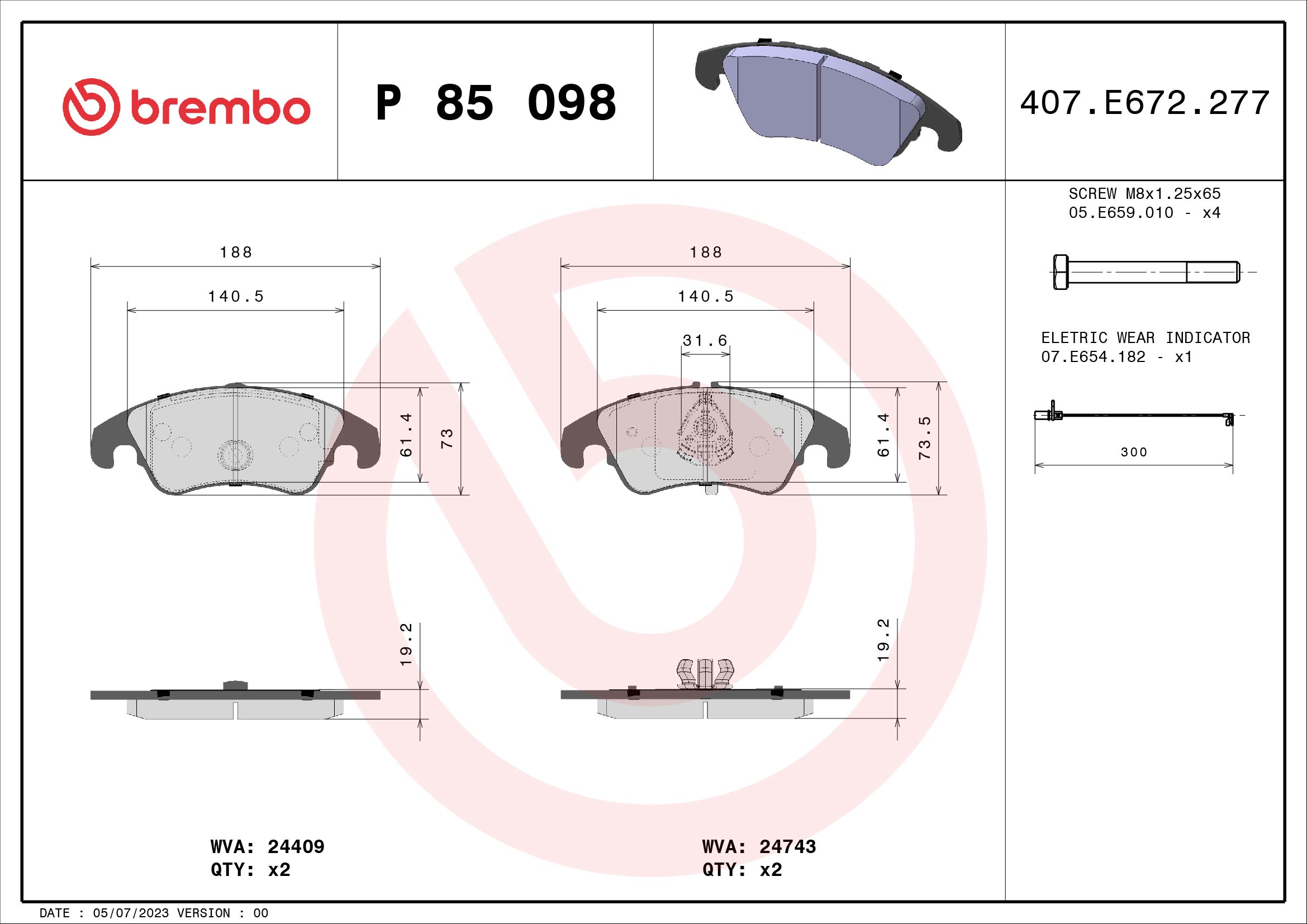 Brake Pad Set, disc brake (Front axle)  Art. P85098