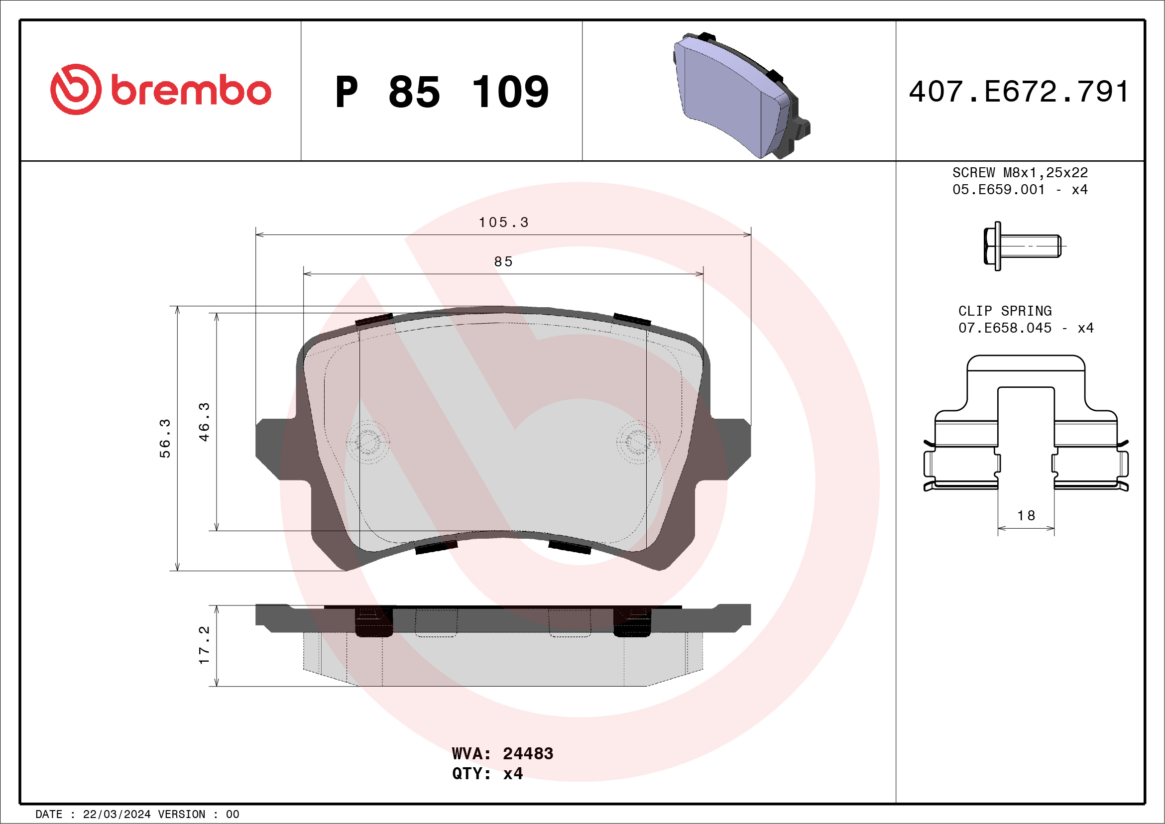 Brake Pad Set, disc brake (Front axle)  Art. P85109X