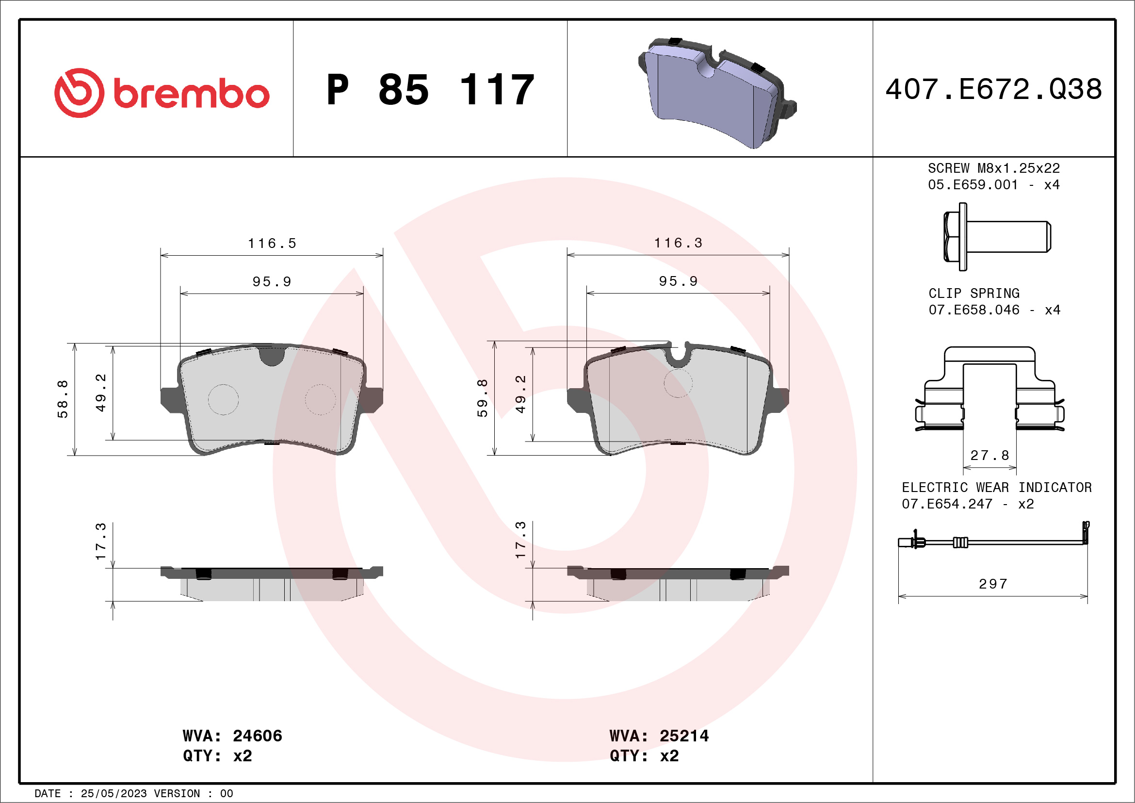 Brake Pad Set, disc brake (Rear axle)  Art. P85117