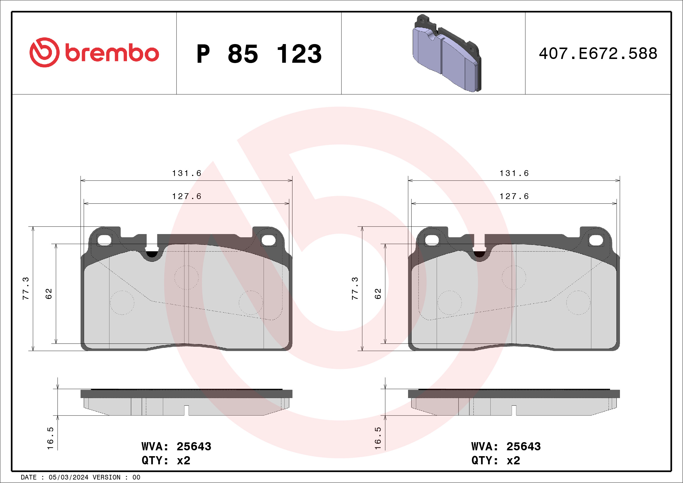 Brake Pad Set, disc brake (Front axle)  Art. P85123