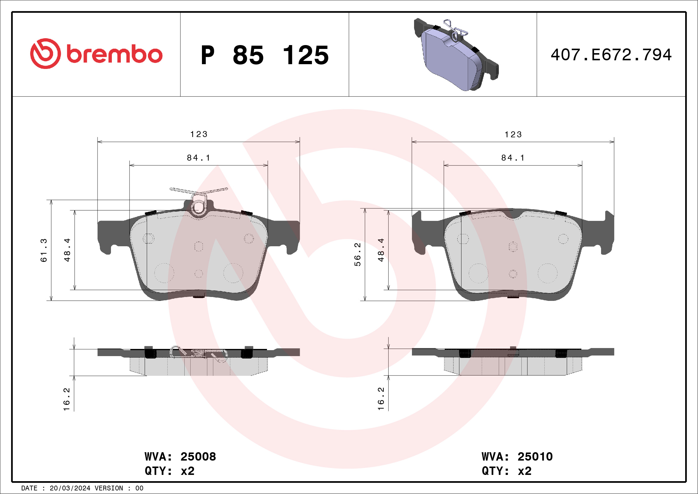 Brake Pad Set, disc brake (Rear axle)  Art. P85125