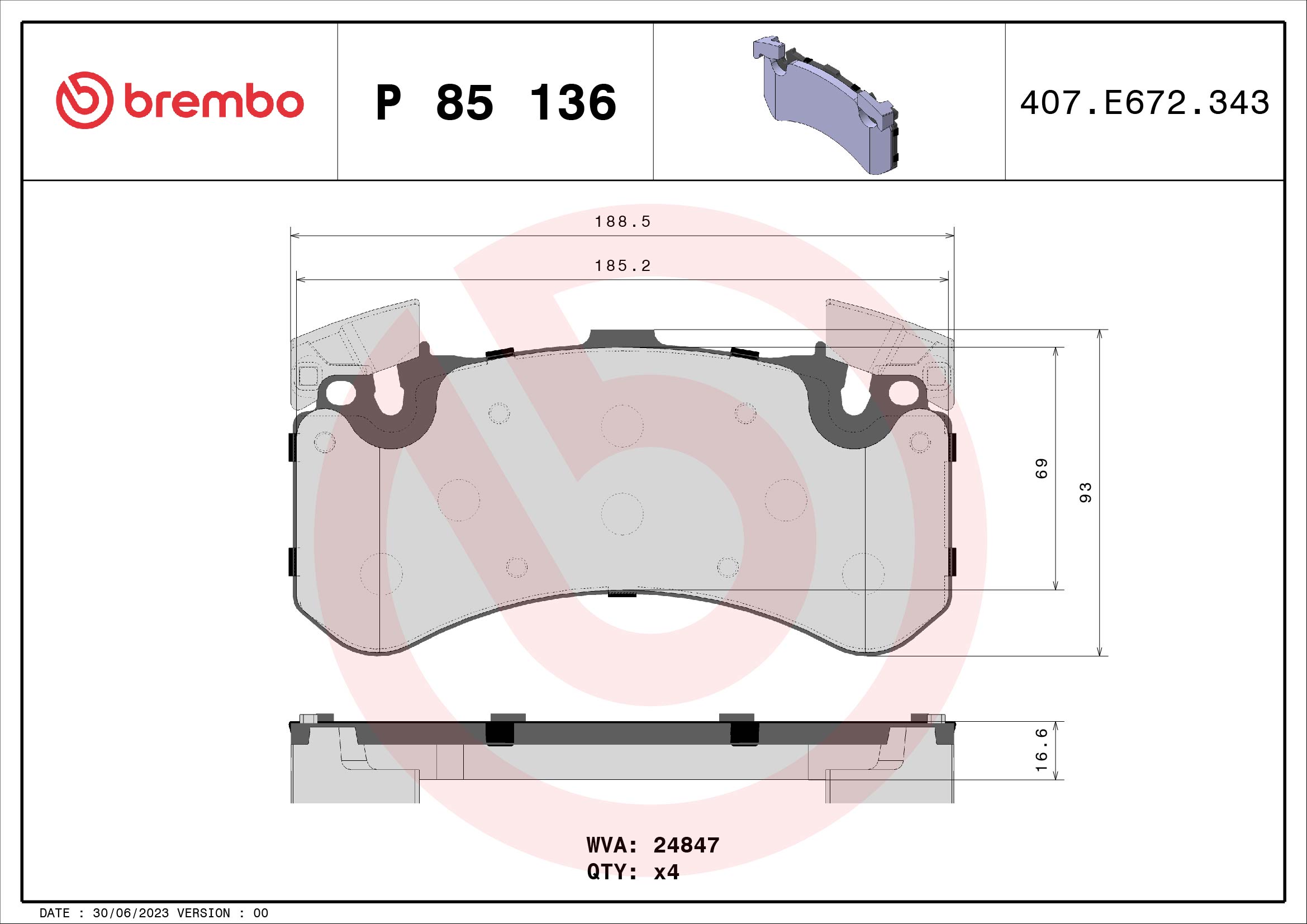 Brake Pad Set, disc brake (Front axle)  Art. P85136