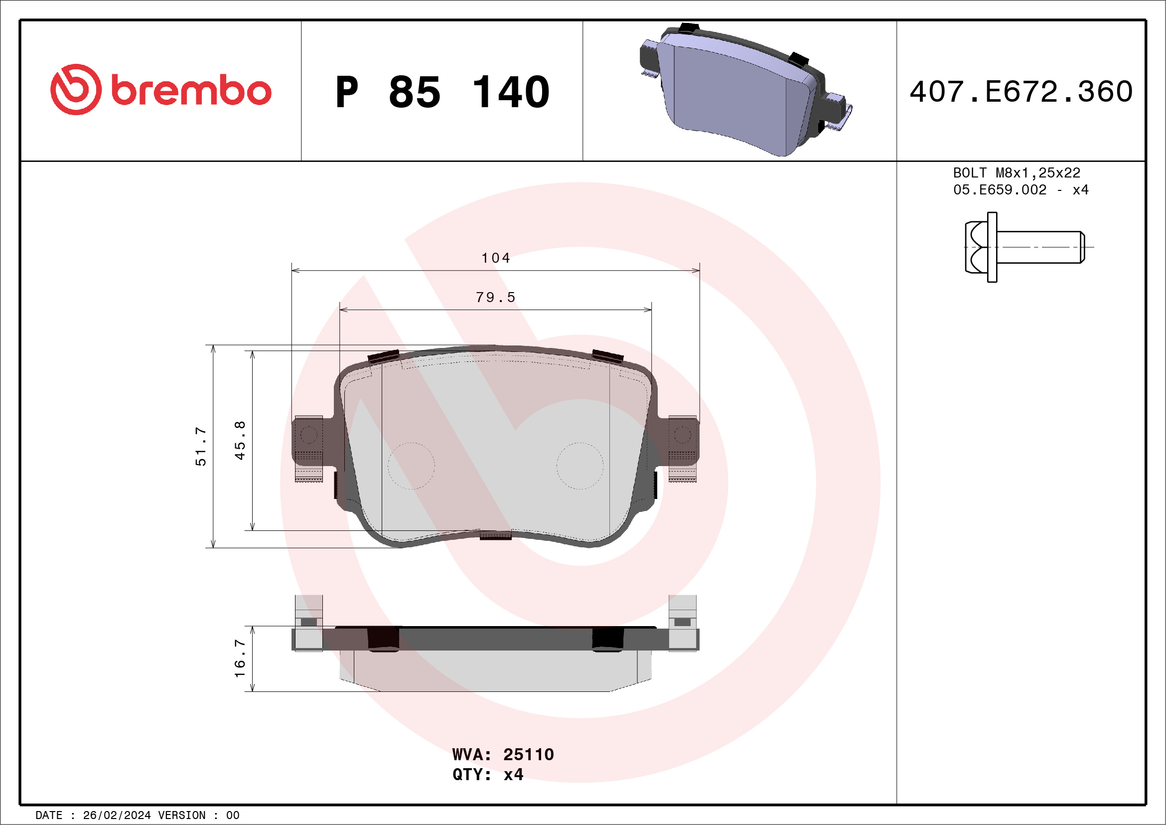 Brake Pad Set, disc brake (Disc brake)  Art. P85140