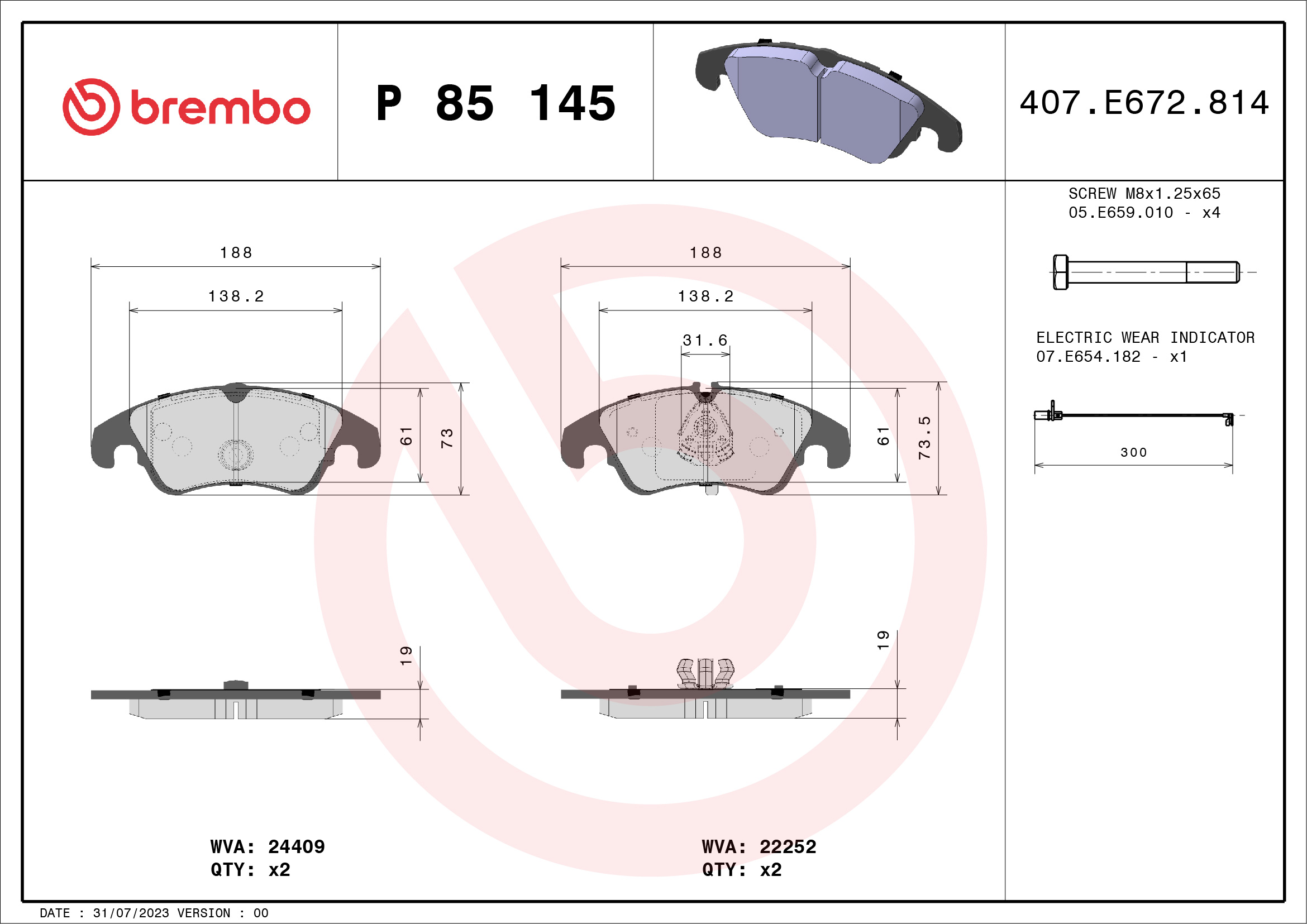 Brake Pad Set, disc brake (Front axle)  Art. P85145