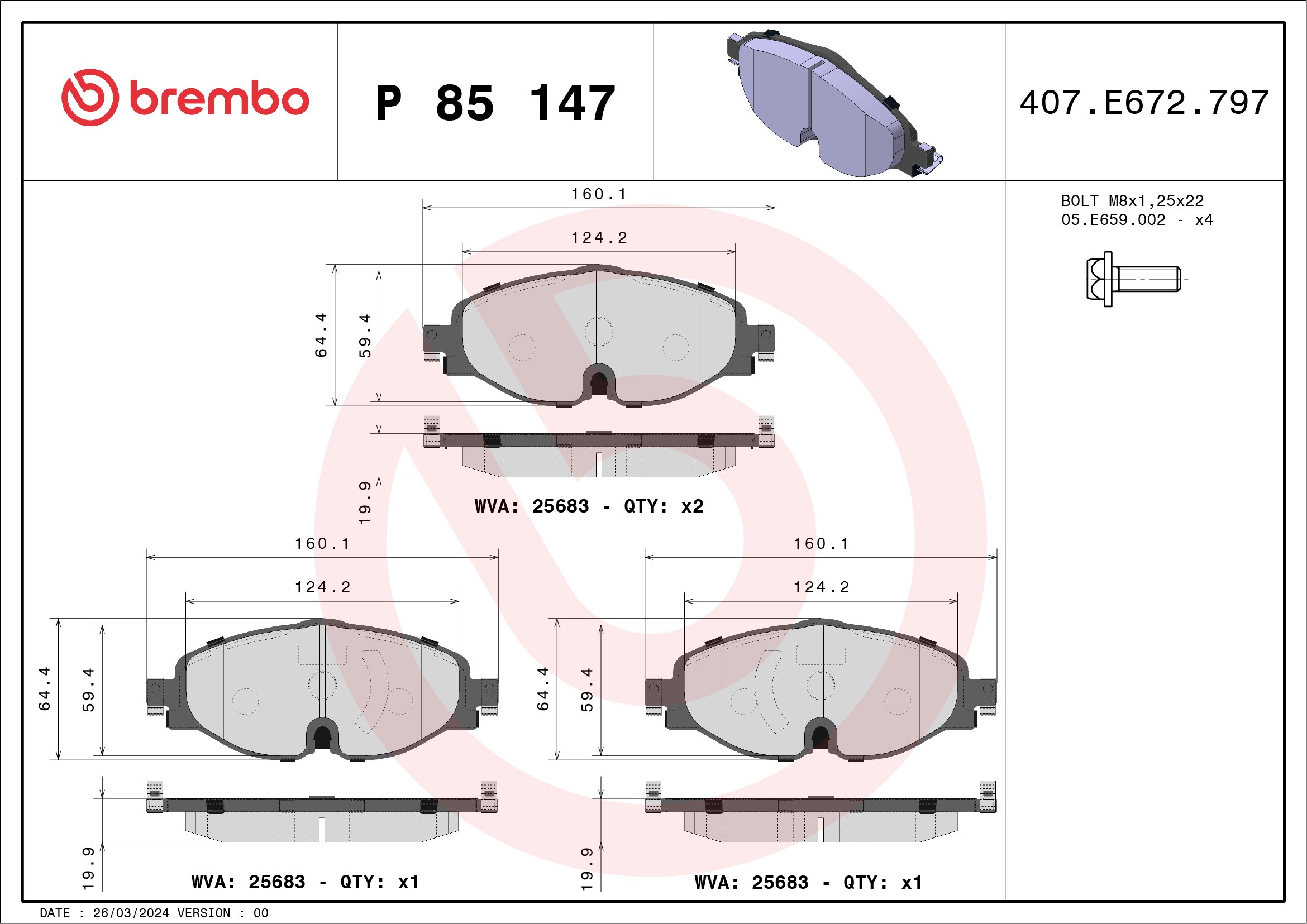 Brake Pad Set, disc brake (Front axle)  Art. P85147