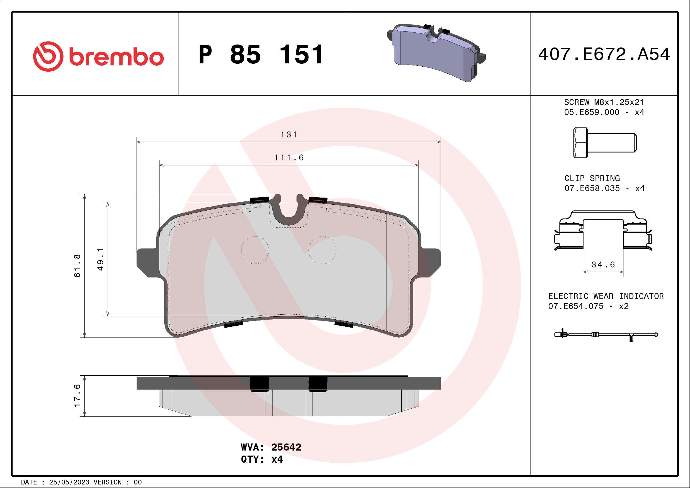 Brake Pad Set, disc brake (Rear axle)  Art. P85151