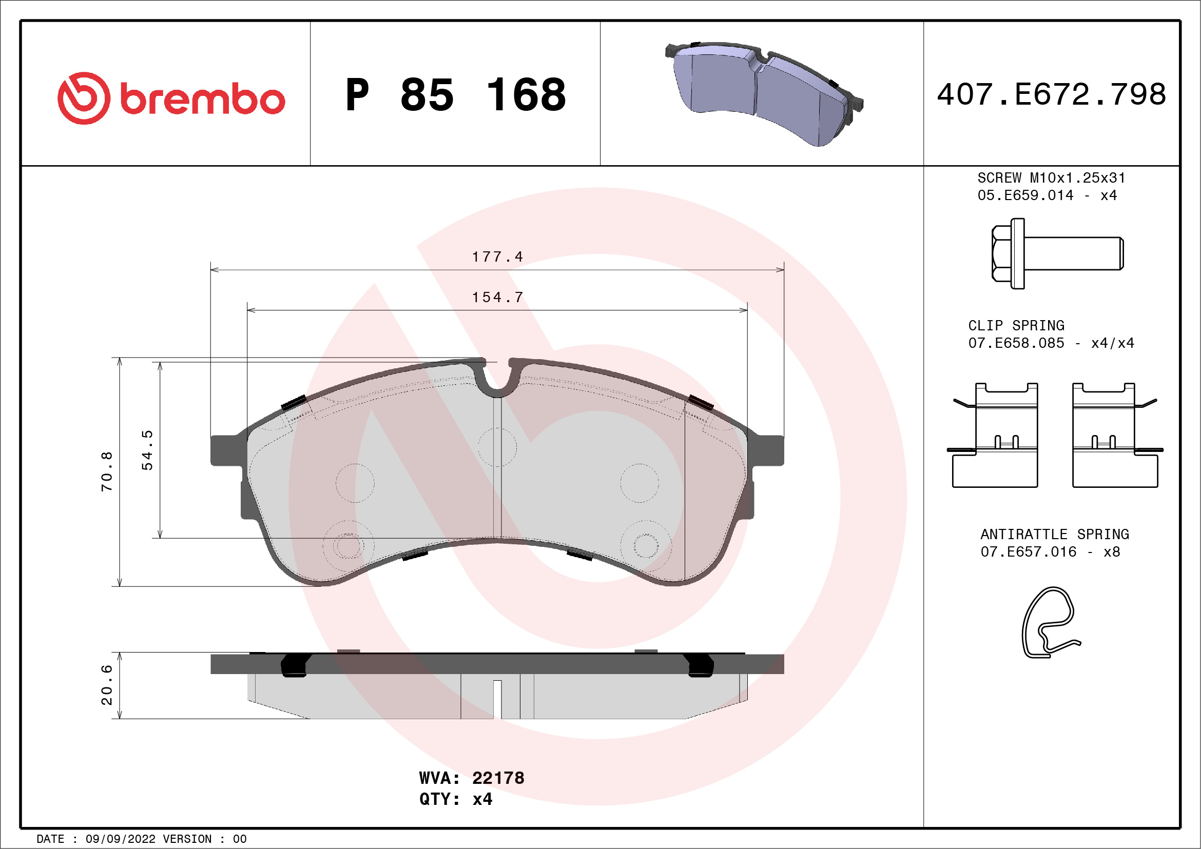 Brake Pad Set, disc brake (Front axle)  Art. P85168