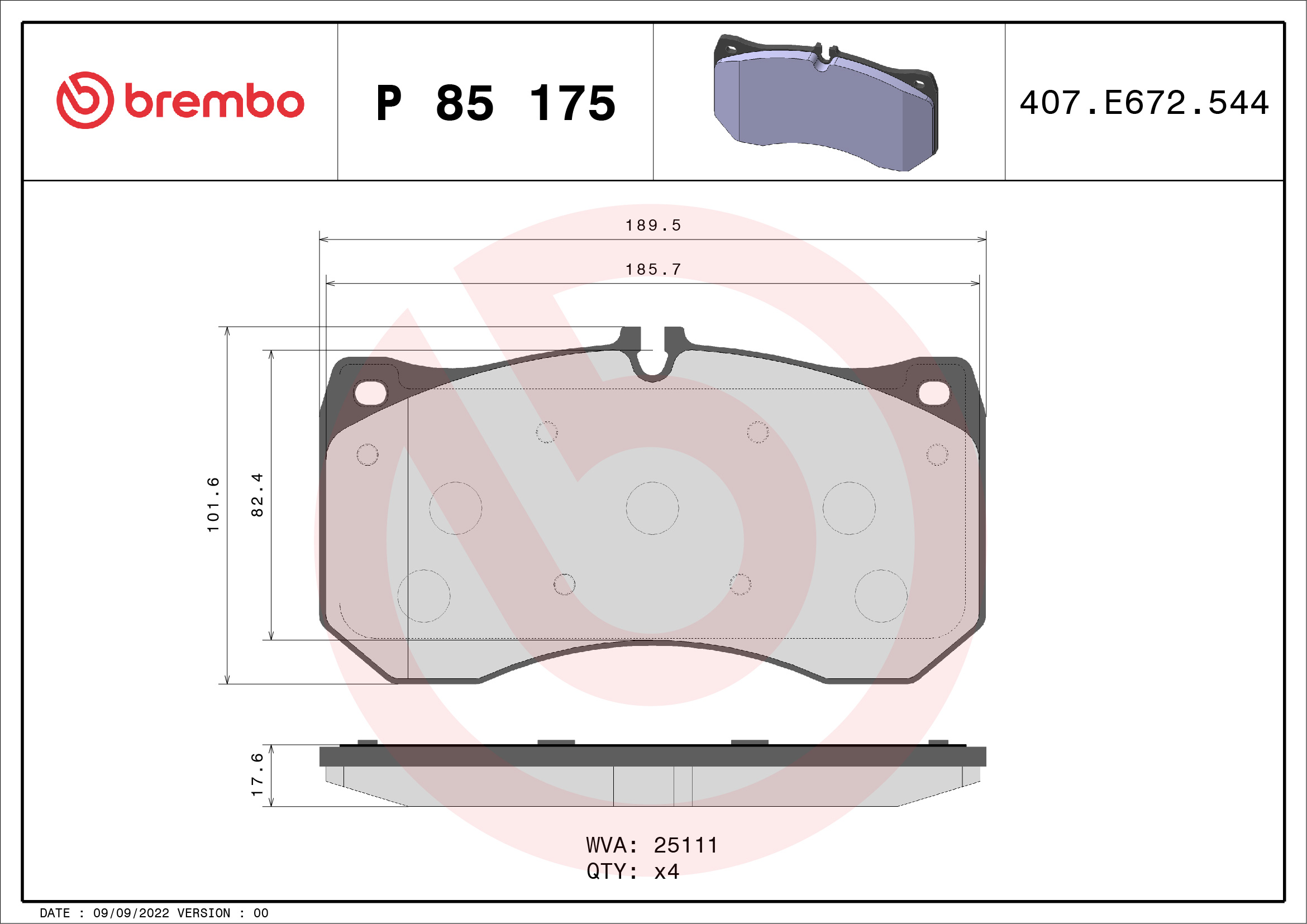 Brake Pad Set, disc brake (Front axle)  Art. P85175