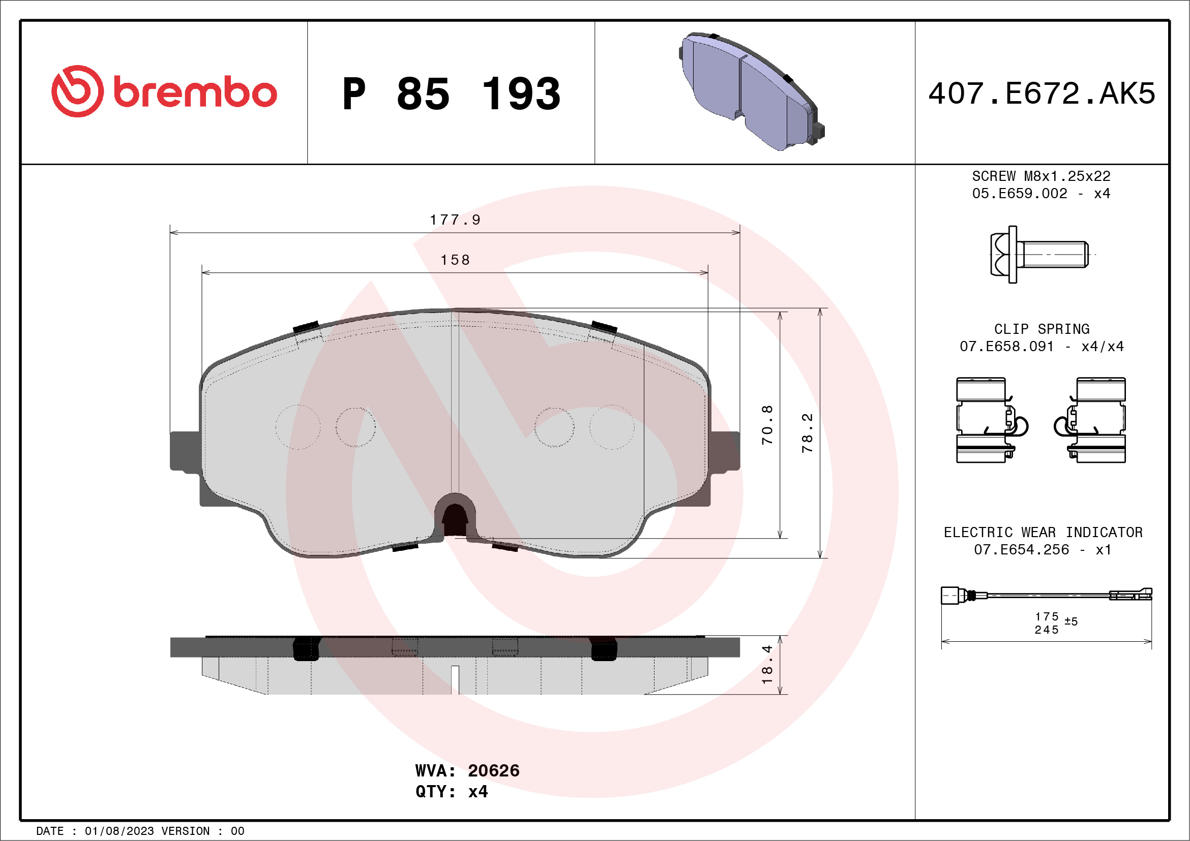 Brake Pad Set, disc brake (Rear axle)  Art. P85193