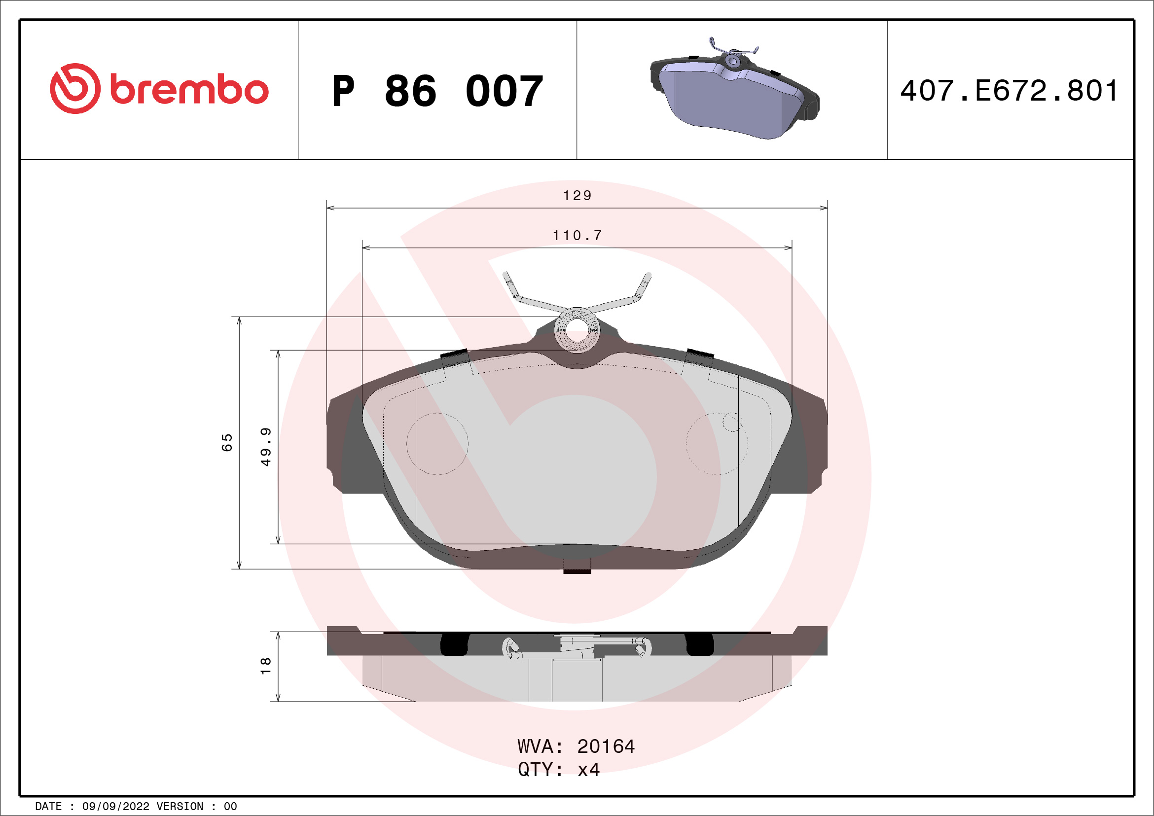 Brake Pad Set, disc brake (Front axle)  Art. P86007