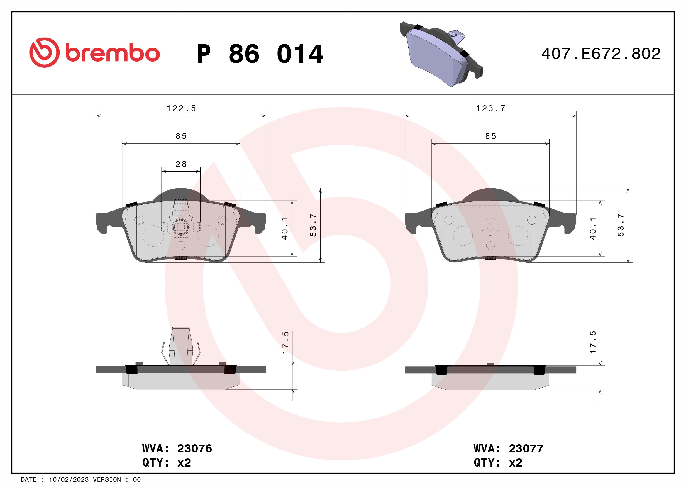 Brake Pad Set, disc brake (Rear axle)  Art. P86014