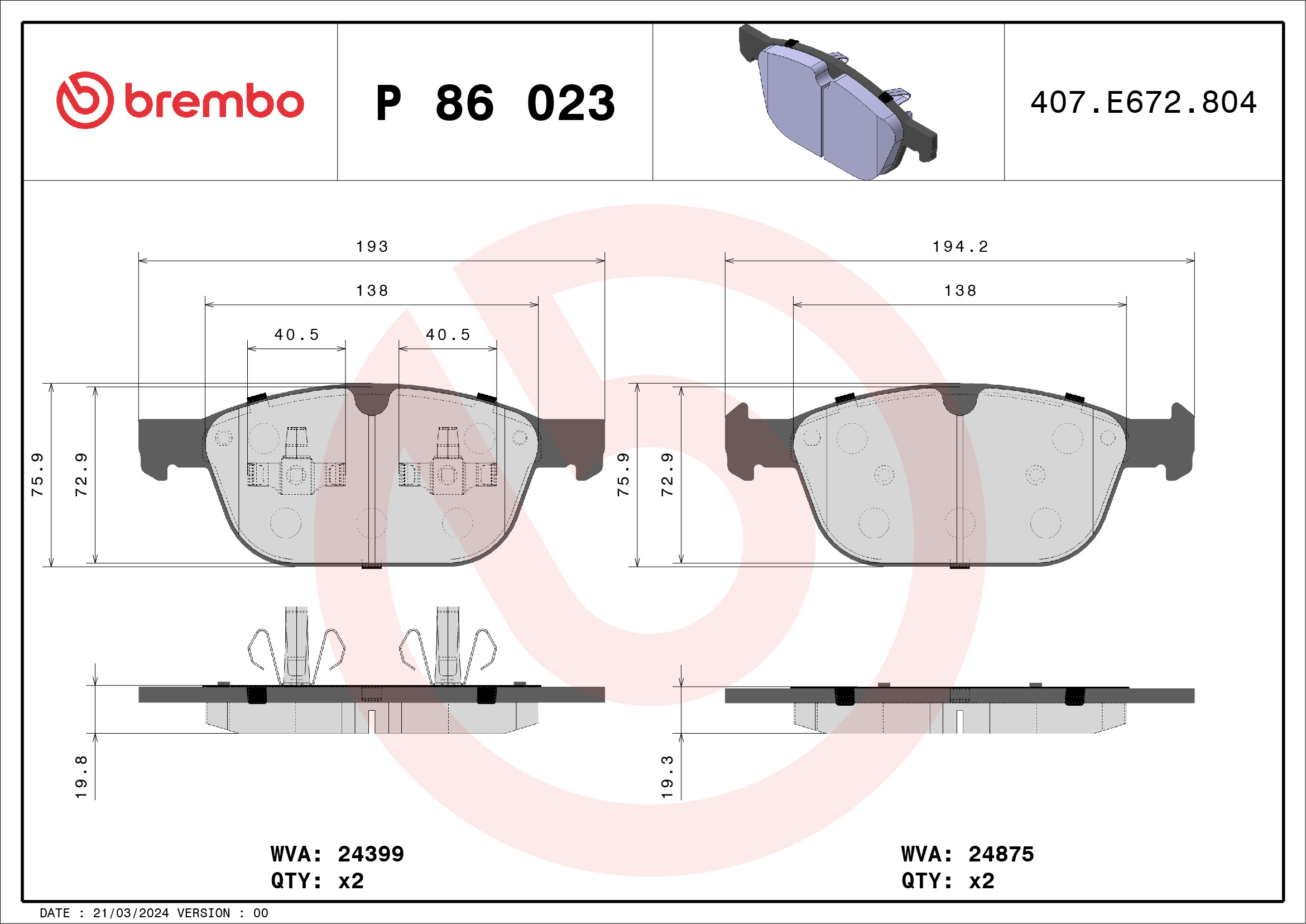 Brake Pad Set, disc brake (Front axle)  Art. P86023