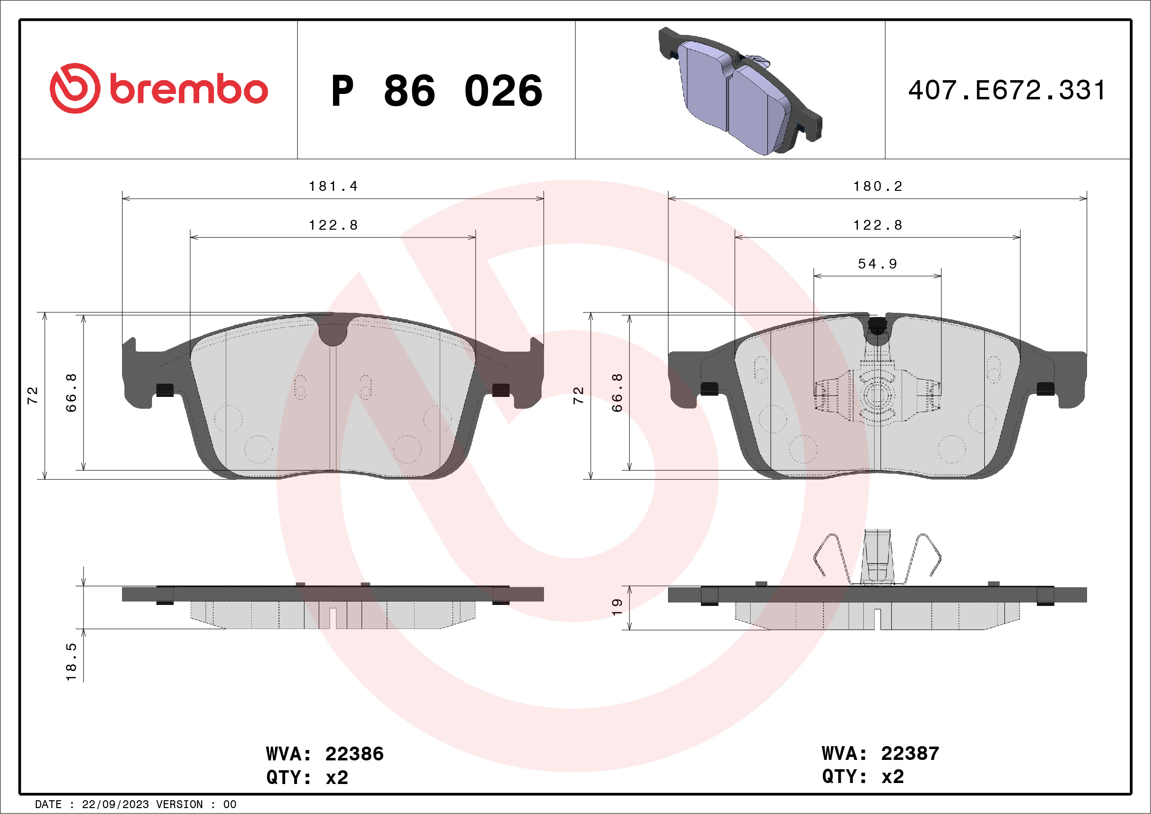 Brake Pad Set, disc brake (Front axle)  Art. P86026