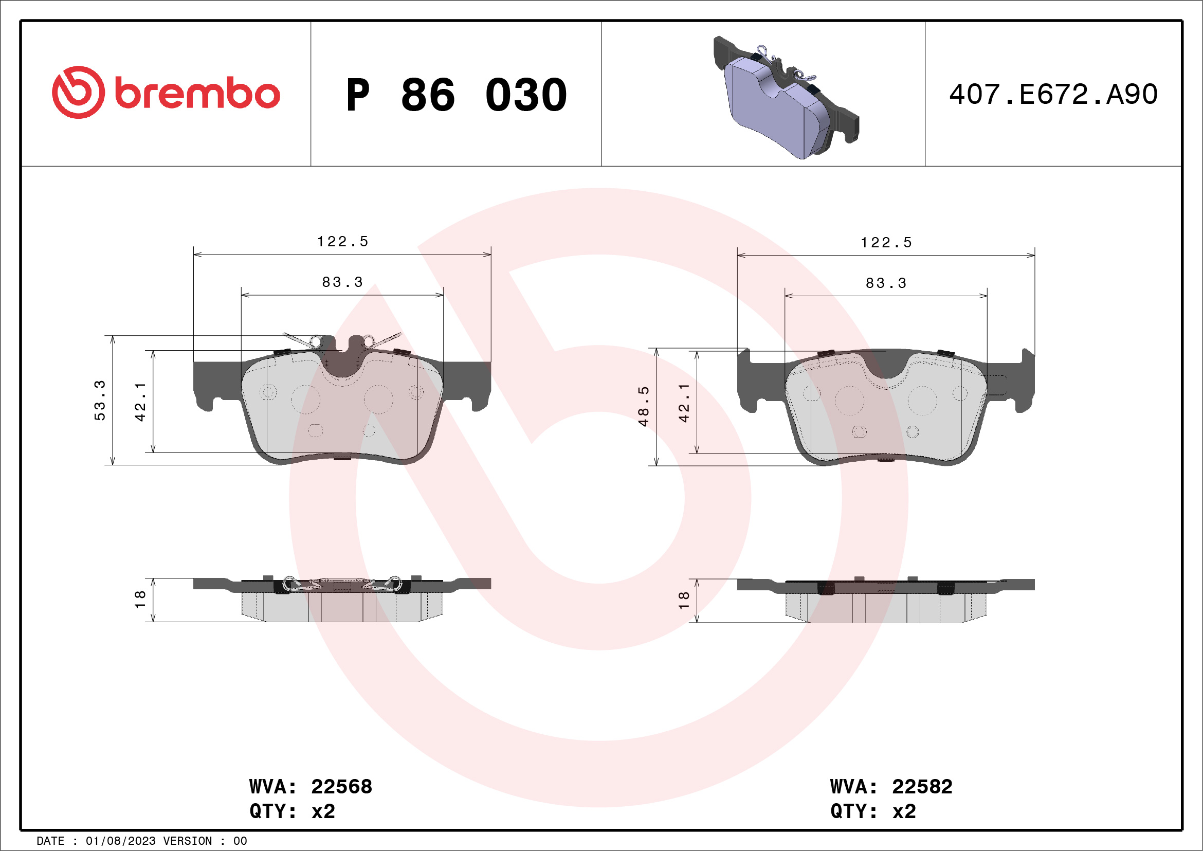 Brake Pad Set, disc brake (Rear axle)  Art. P86030