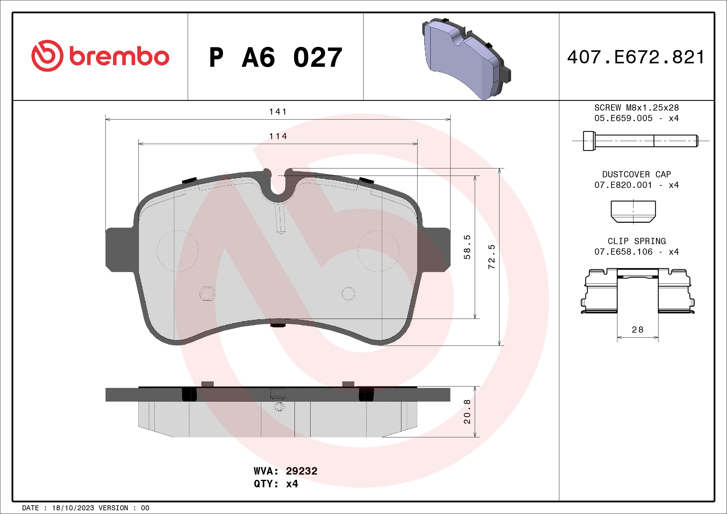 Brake Pad Set, disc brake (Rear axle)  Art. PA6027