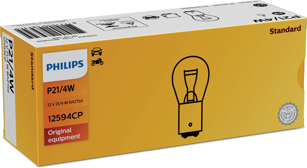 Bulbs Filament bulb, sumo/tail light P21/4W, BAZ15D, 12 V, 21W (Back, Back)  Art. 12594CP