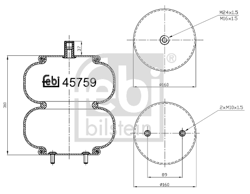 Metal bellows, air suspension (Front carriage)  Art. 45759