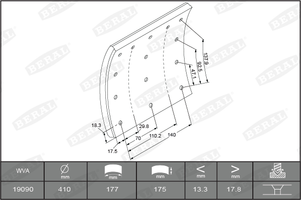 Brake Lining Kit, drum brake  (Rear axle)  Art. KBL1909001627