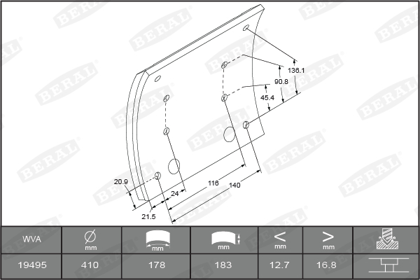 Brake Lining Kit, drum brake  (Front axle)  Art. KBL1949501575