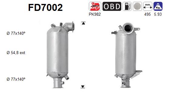 Soot/Particulate Filter, exhaust system  (In front)  Art. FD7002