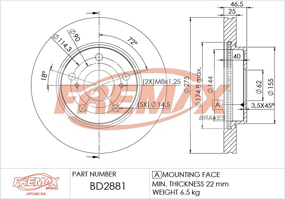 Brake Disc (Front axle)  Art. BD2881