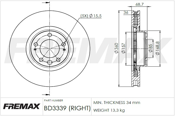 Brake Disc (Front axle, right)  Art. BD3339