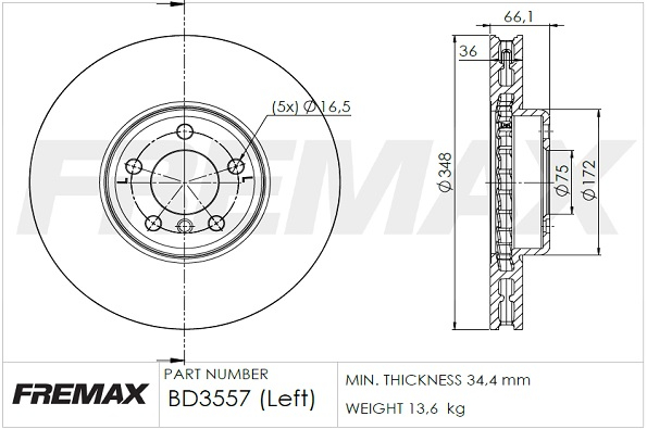 Brake Disc (Front axle, left)  Art. BD3557