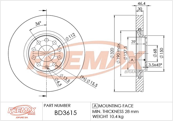 Brake Disc (Front axle)  Art. BD3615