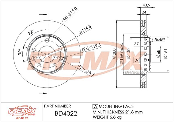 Brake Disc (Front axle)  Art. BD4022