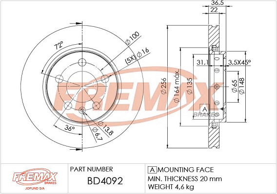 Brake Disc (Rear axle)  Art. BD4092