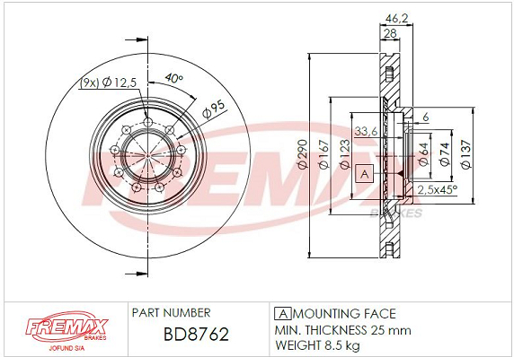 Brake Disc (Front axle)  Art. BD8762