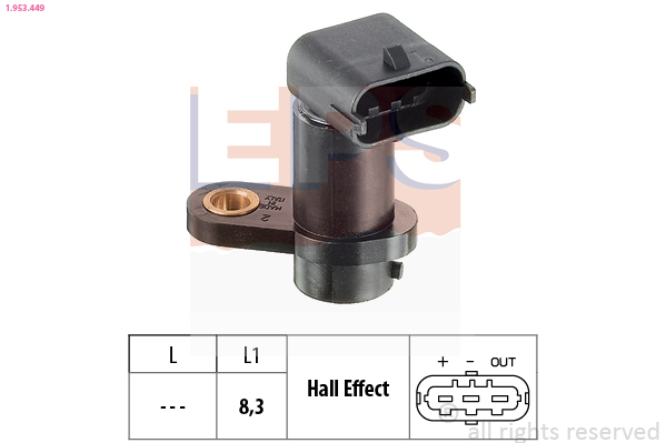 Sensor, camshaft position (Flywheel-side, Flywheel-side)  Art. 1953449