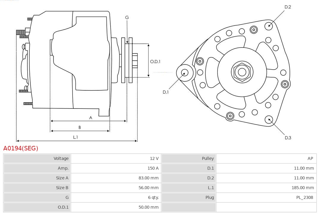 Alternator  Art. A0194SEG